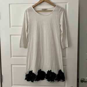White cotton dress with floral black bottom